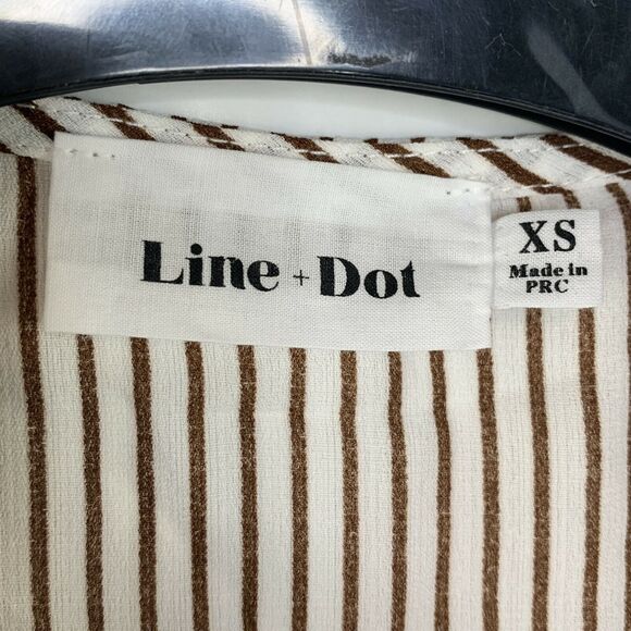Line & Dot White Brown Stripe Cowl Neck Tassle Trim Blouse NWOT Size XS - Picture 6 of 7